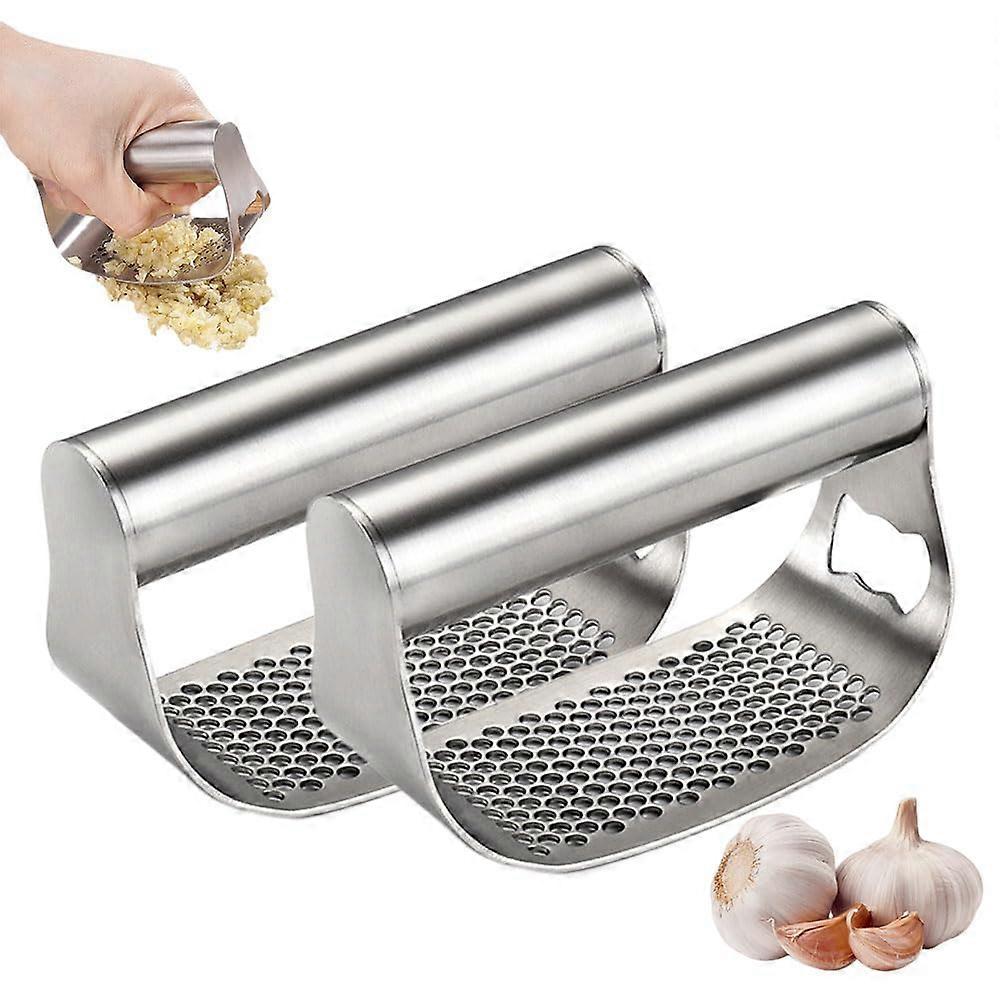 Garlic Mincer Press Gadget Set - 2 PCS Multifunctional Stainless Steel Kitchen Tool for Easy Garlic Crushing