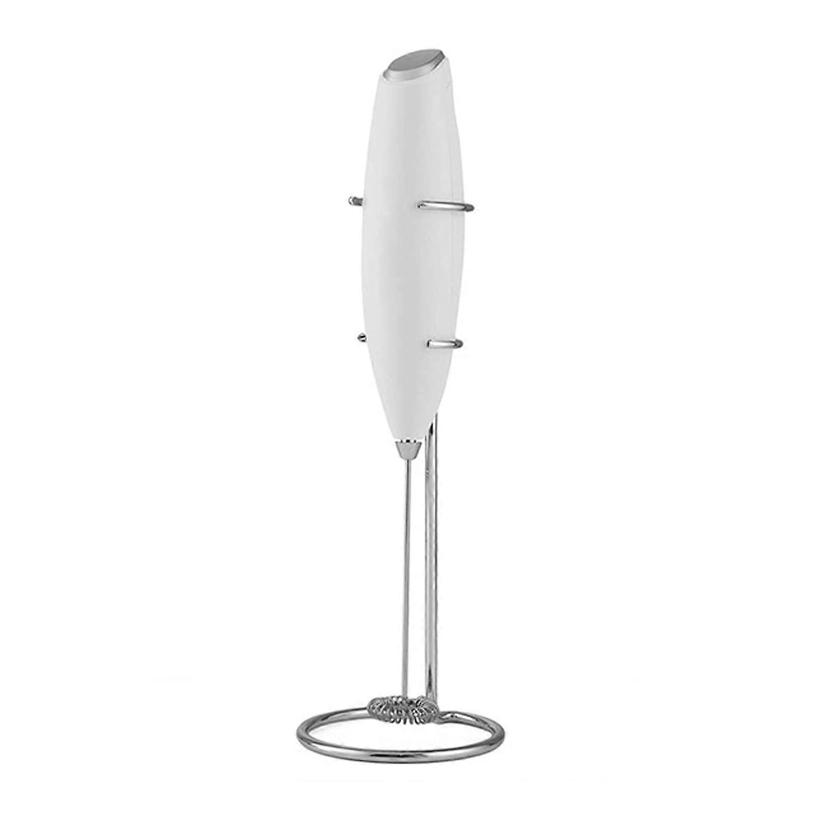 Milk Frother Handheld Electric Foam Maker with Stainless Steel Whisk and Stand for Cappuccino Latte Gray White