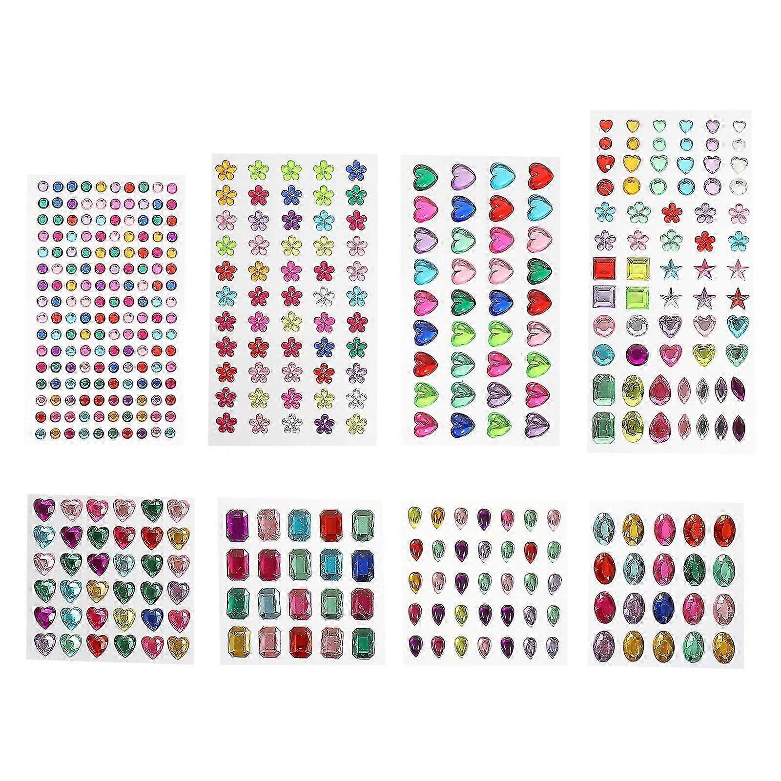 8 sheets of Plastic Diamond Stickers Multi-function Gems Stickers Decorative Stickers