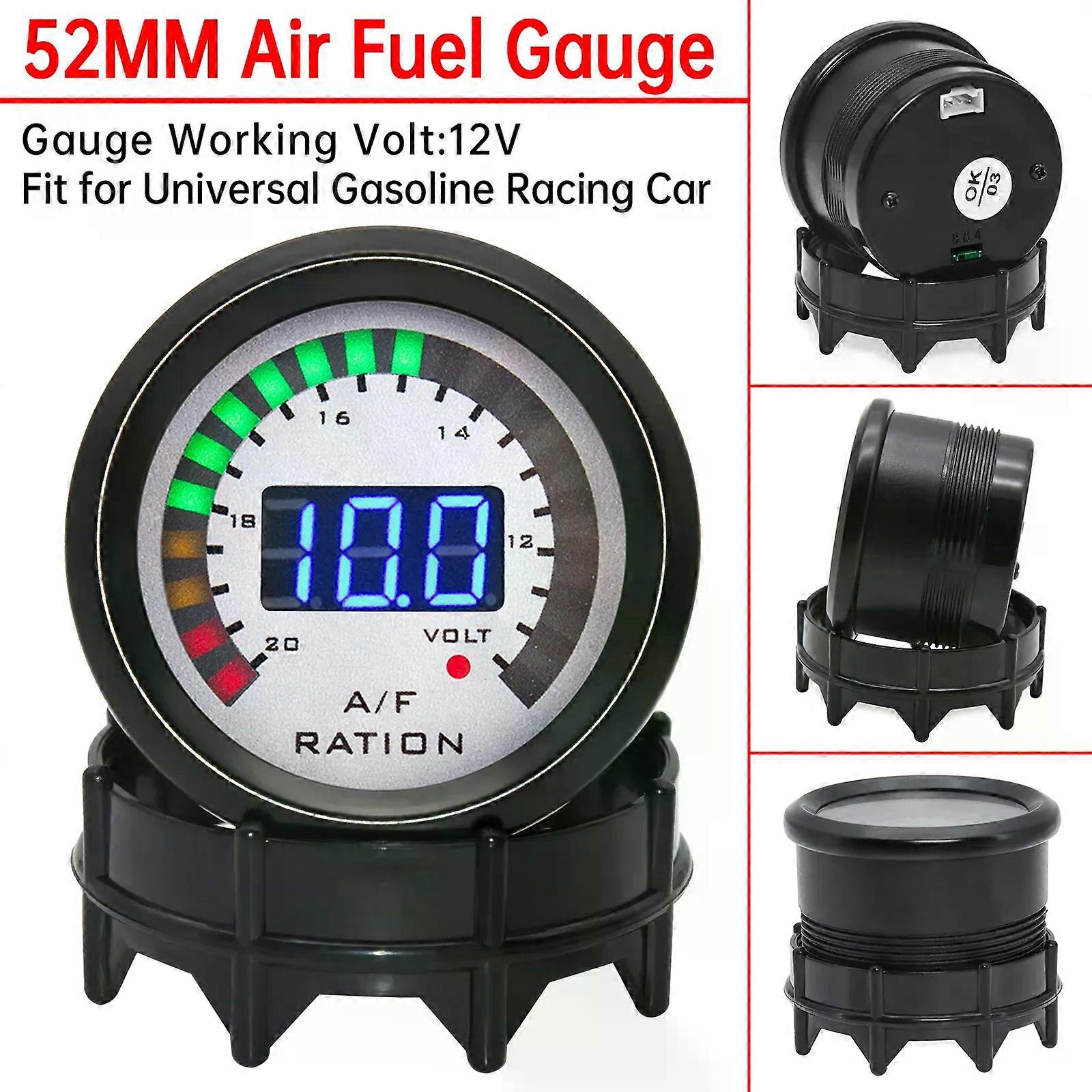 52mm Digital Air Fuel Ratio Gauge Car Gauge AFR Fit for 12V Car Voltmeter 2 in 1 Can Be Paired With Narrowband O2 Oxygen Sensor