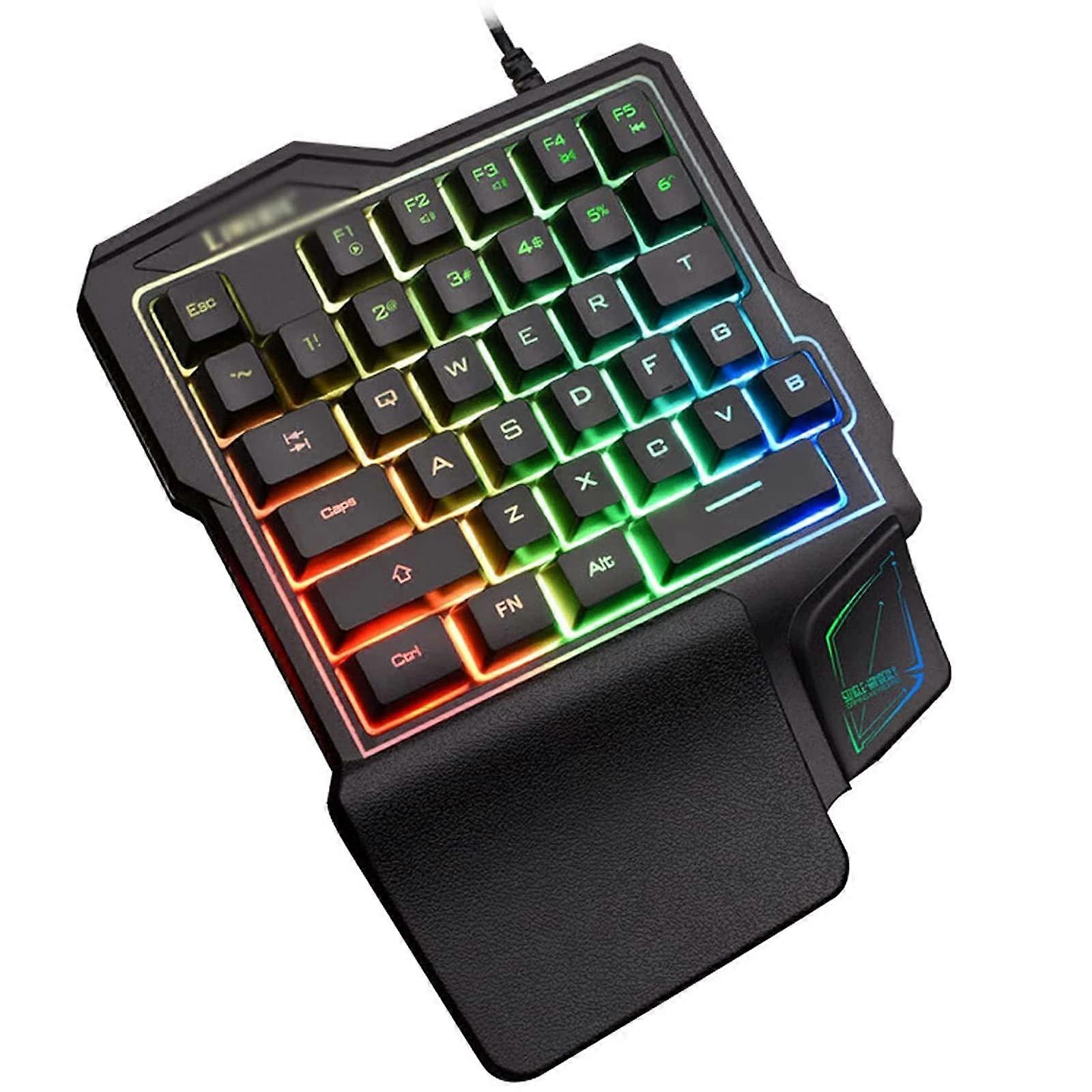One-Handed Mechanical Feel Gaming Keyboard, Small Gaming Keyboard, 35 with Keys Hand Rest, RGB LED Color Backlit Keyboard