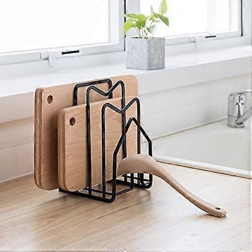 Cutting Board Rack Chopping Board Organizer Stand Holder Kitchen Countertop Pots Pan Lids Rack Organizer Flat Steel 4.92 x 5.7 x 8.47 in. Black