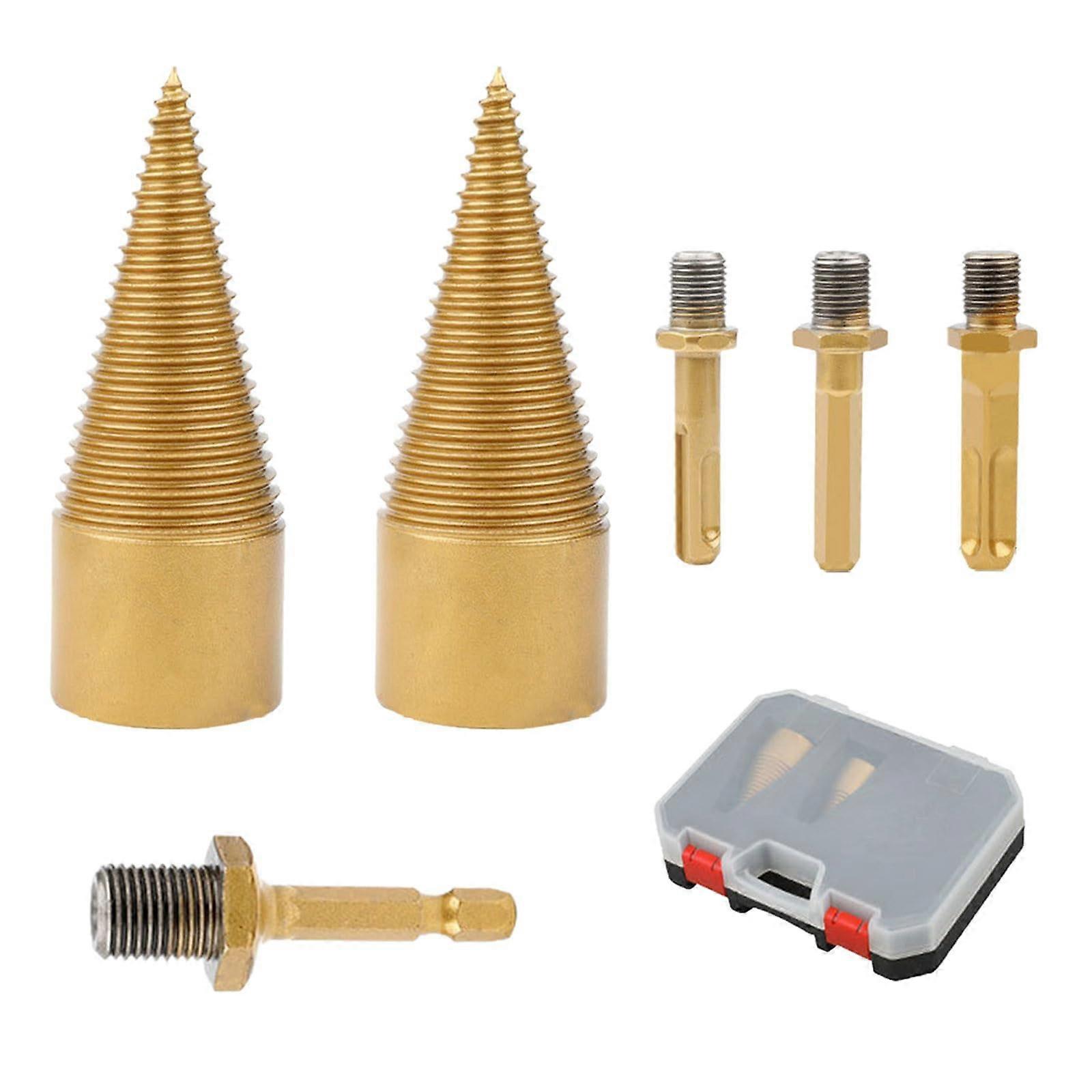 Firewood Drill Bit Set for Log Splitting, 42mm & 32mm Sizes, Detachable Handles, Compatible with Saw Sharpeners, Yellow