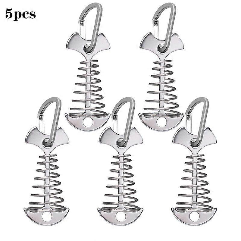 5pc Fishbone Tent Rope Tightener with Carabiner Clip Aluminum Alloy Deck Tie Down Anchor Cord Adjuster Camping Accessory