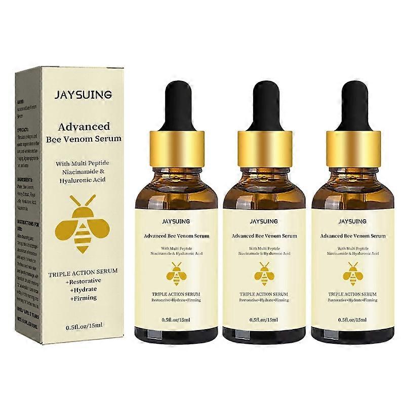1-3 قطع Jaysuing Bee Venom Essence يتلاشى الخطوط الدقيقة والطيات الأنفية الشفوية ، ويصلح البهتان ، ويرطب ويشد البشرة ، وجوهر مضاد للتجاعيد 15 مل