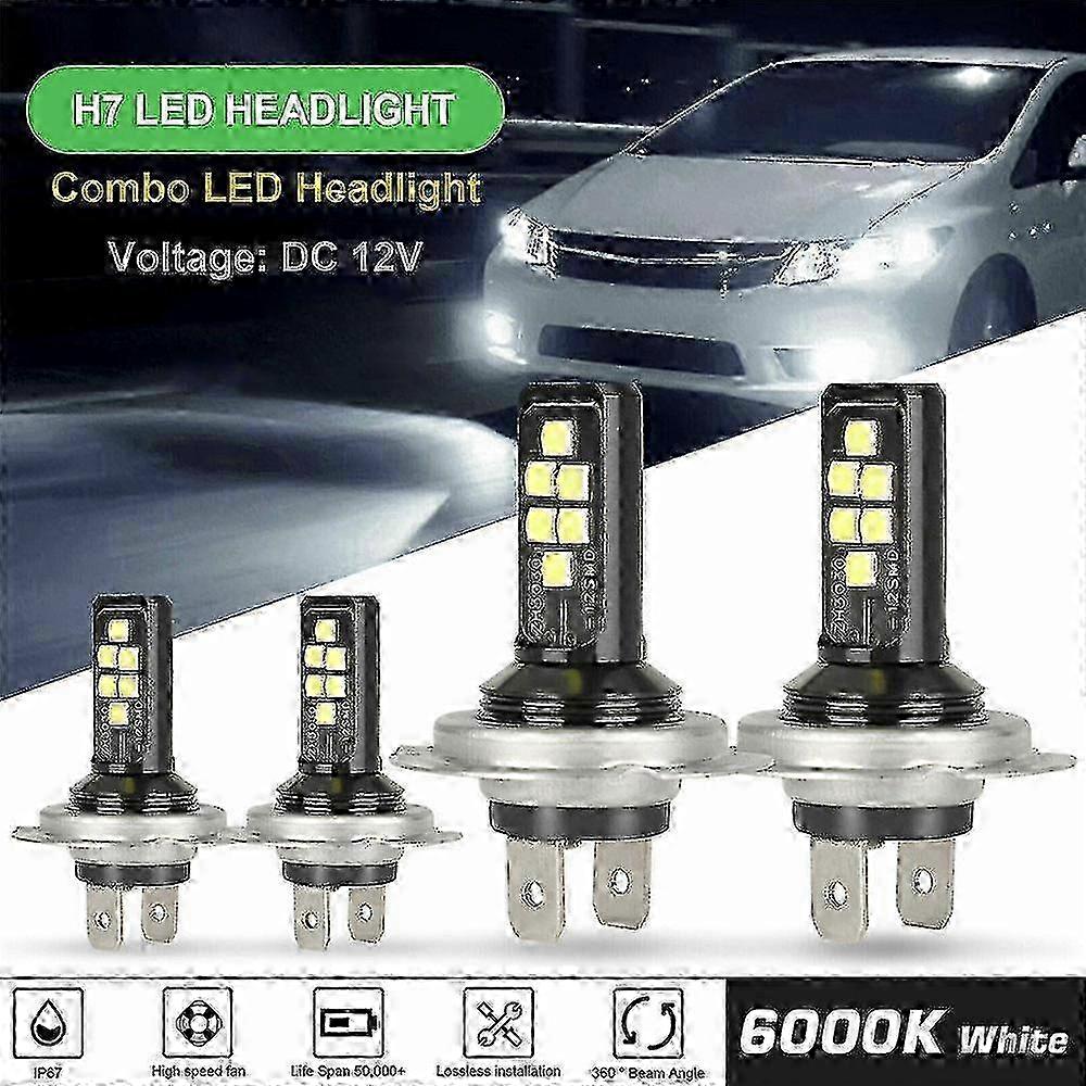 H7 LED Headlight Bulb Kit 120W 6000K High Low Beam (4pcs)