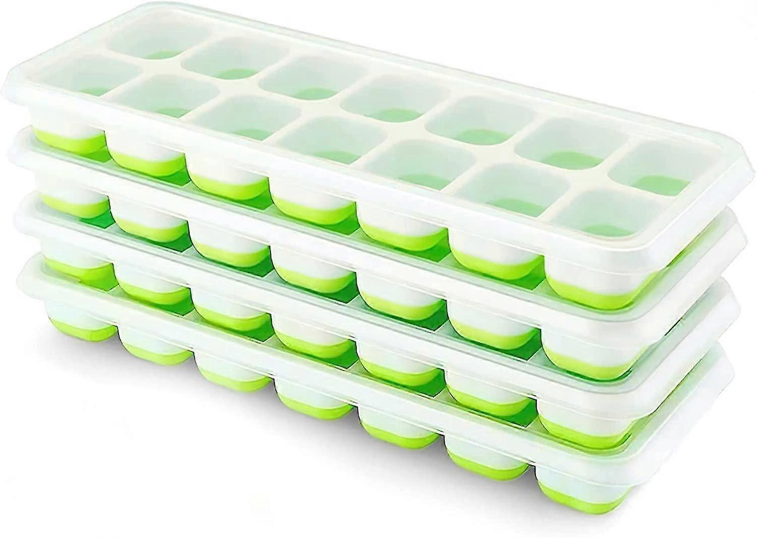 4 Pack Silicone Ice Cube Trays with Lid, Space Saving and Stackable, Ice Tray Ice Cube, LFGB Certifi