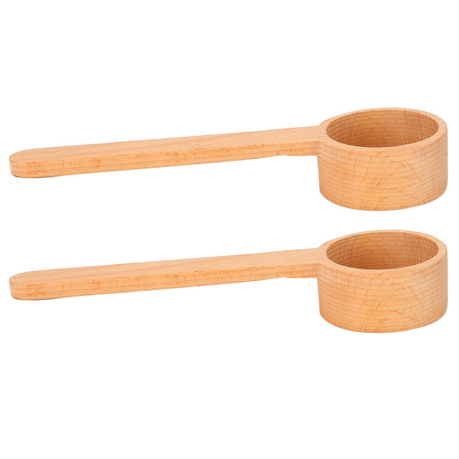 2Pcs Beech Coffee Bean Measuring Spoon Multifunctional Salt Powder Spoon for Home Kitchen