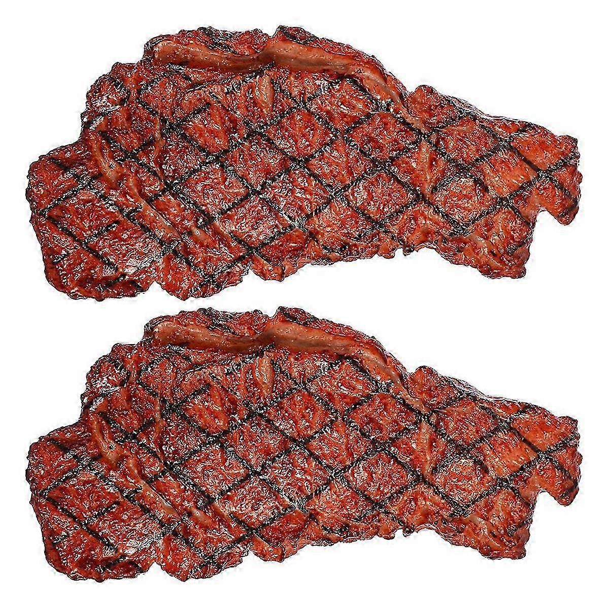 2Pcs PVC Steak Model Artificial Cooked Beef Meat Simulation for Kitchen Market Display