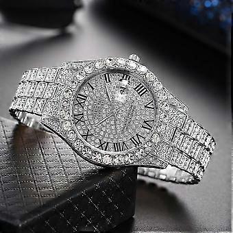RUO LIN DO Men Alloy Relógio Silver Shell Silver Diamond Dial