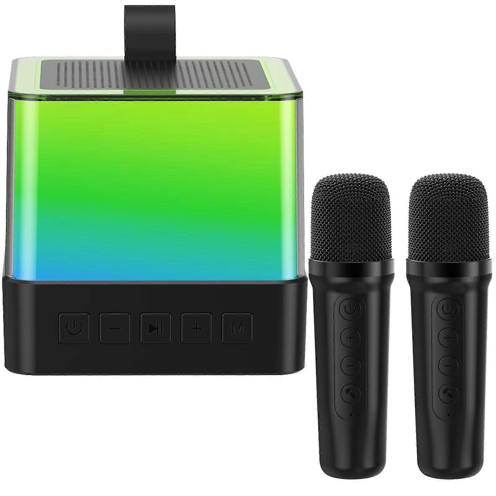 Mini Karaoke Machine for Kids and Adults - Portable Bluetooth Speaker Set with 2 Wireless Microphones and RGB Lights, Black
