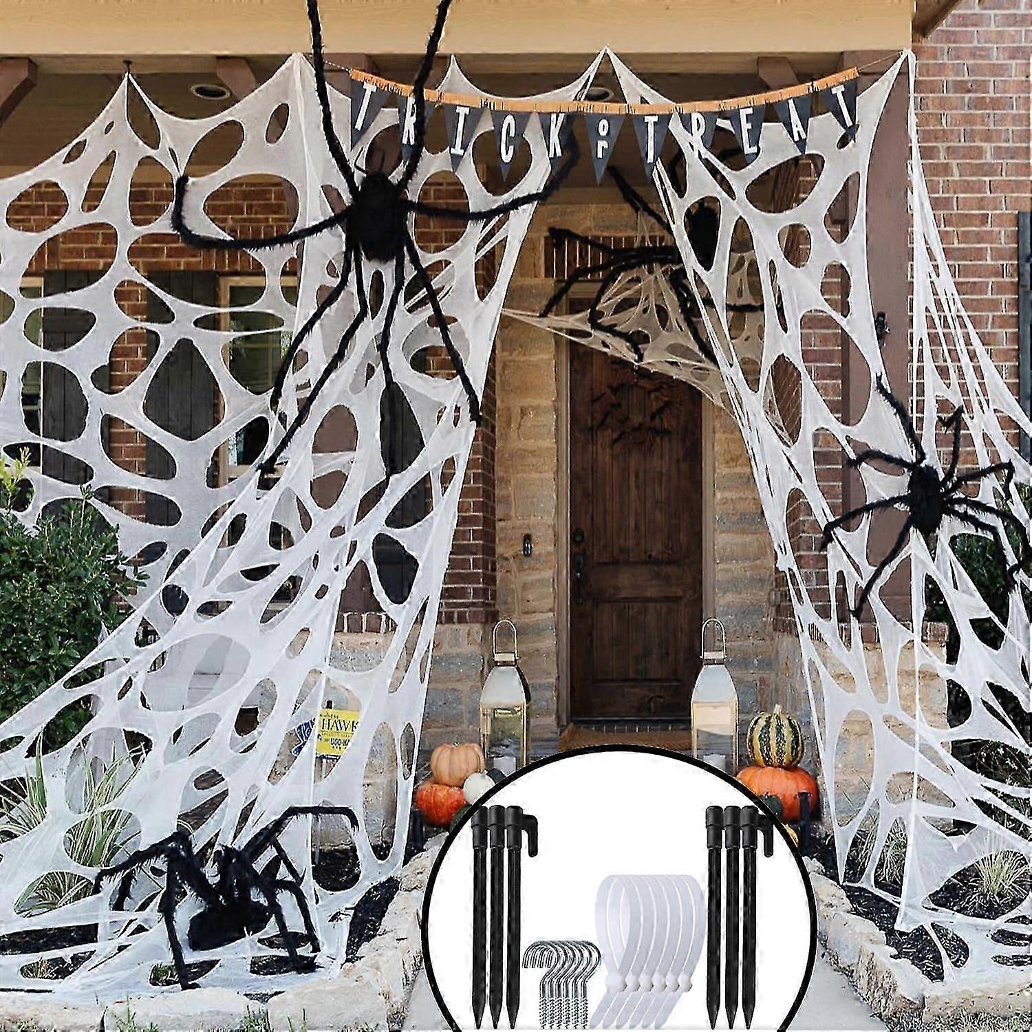 660 Sqft Spider Web Halloween Decorations Outdoor, Stretchy Beef Netting Halloween Spider Web, Cut-your-own Flexible Spider Webbing For Halloween Deco
