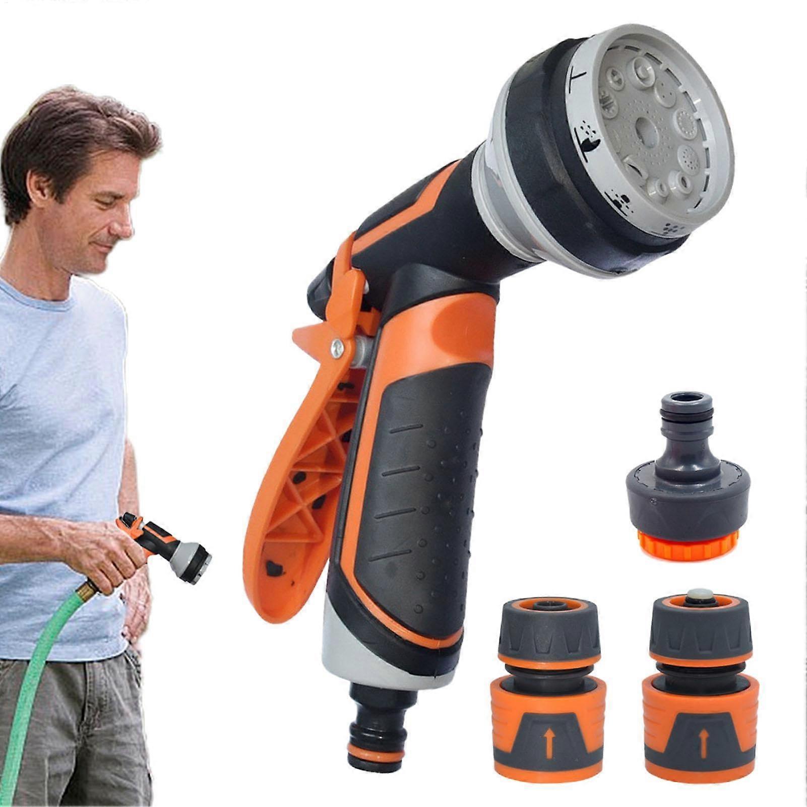 Hose Hand Sprayer with Comfortable Handle, Adjustable Watering Pattern, High Pressure Nozzle  Rubberised Joint Set