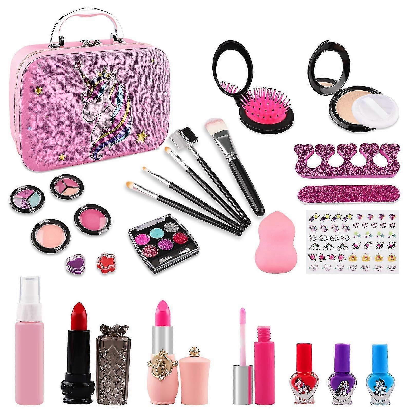 女の子のためのおもちゃのメイクアップセット、無毒で洗えるユニコーンブリーフケースメイクアップキット、3歳から8歳のプリンセスへの理想的なクリスマスギフト