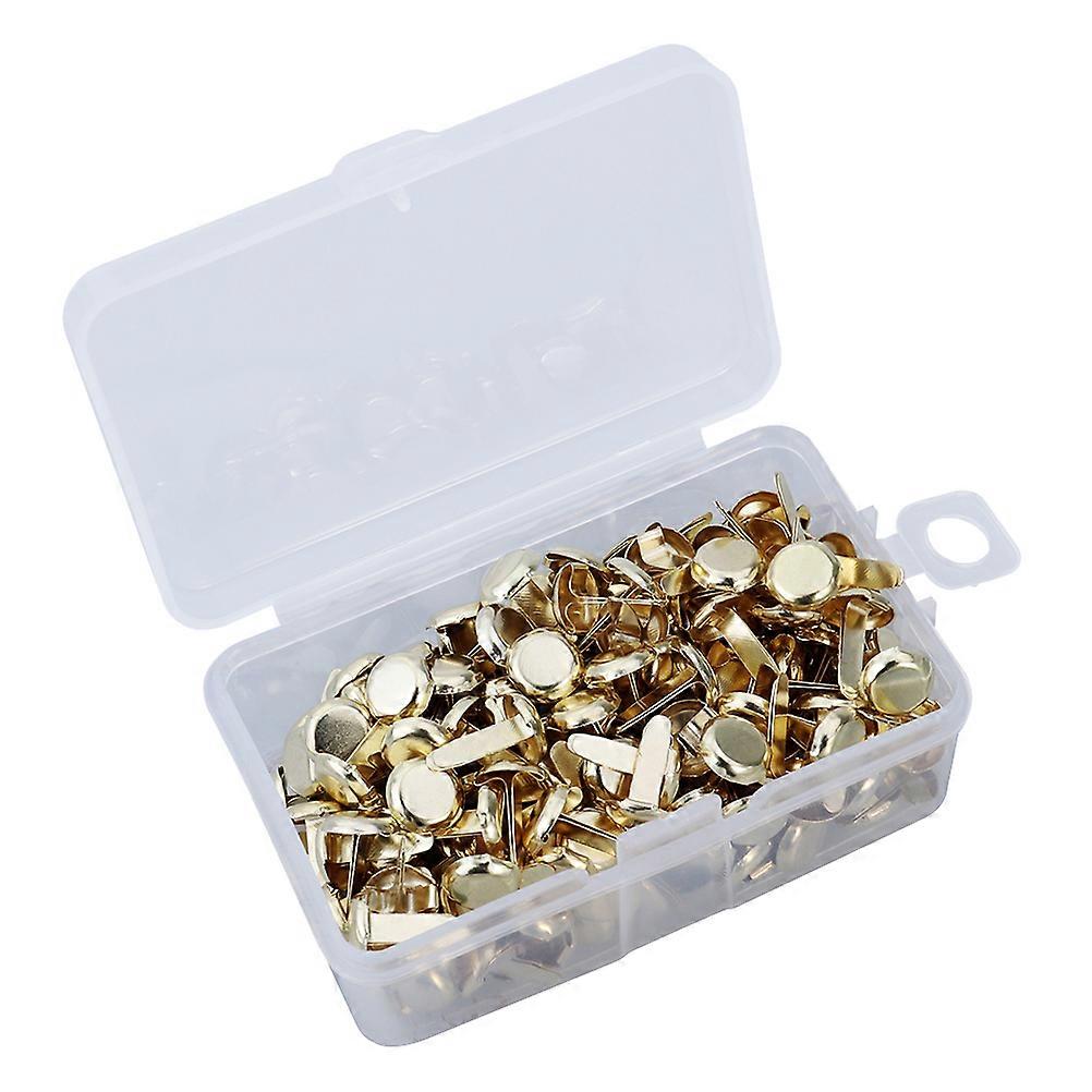 200pcs Gold Electroplated Metal Brads for Crafts DIY Round Paper Fasteners with Storage Box for Scrapbooking and Paper Projects