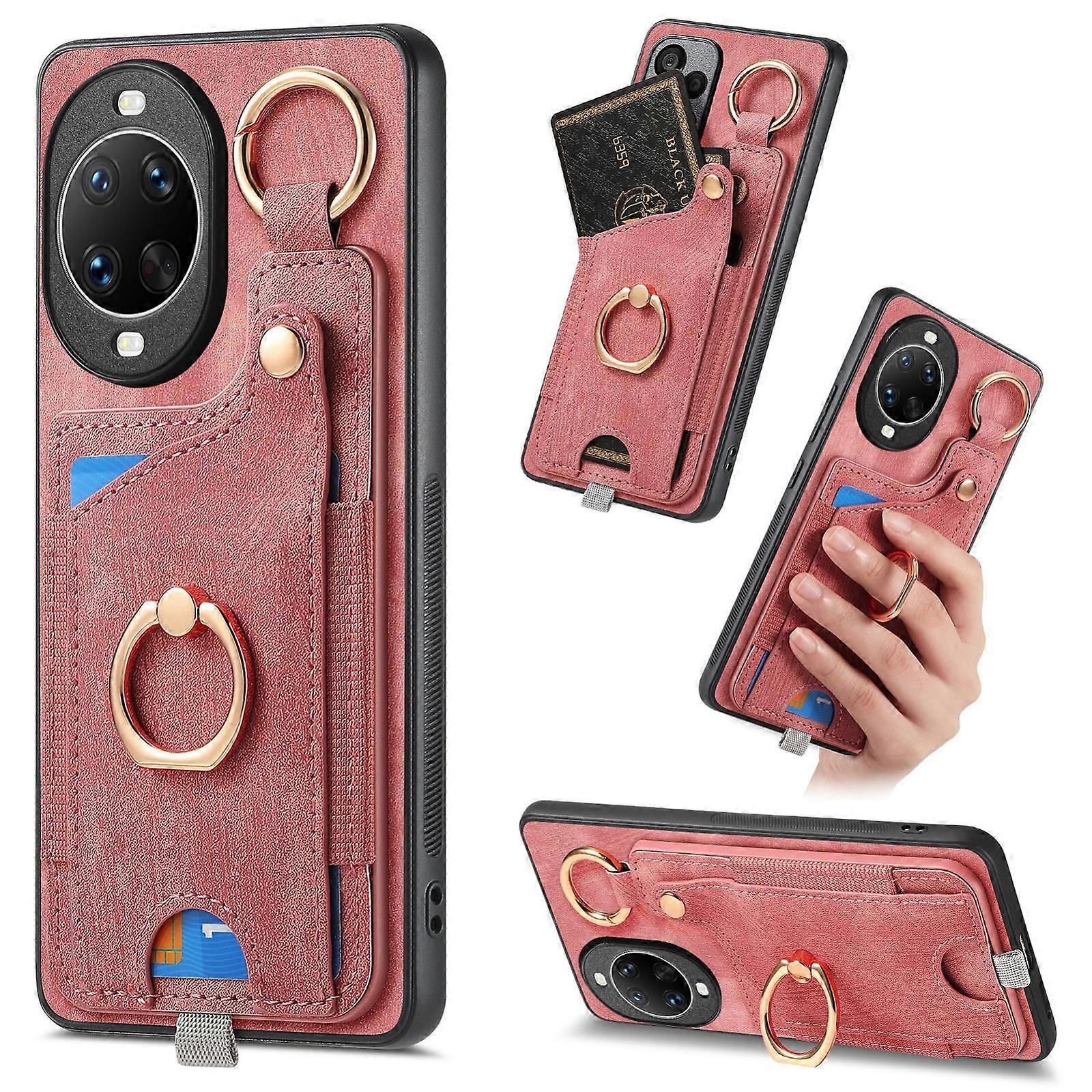 Retro Skin-feel Ring Card Bag Phone Case with Hang Loop