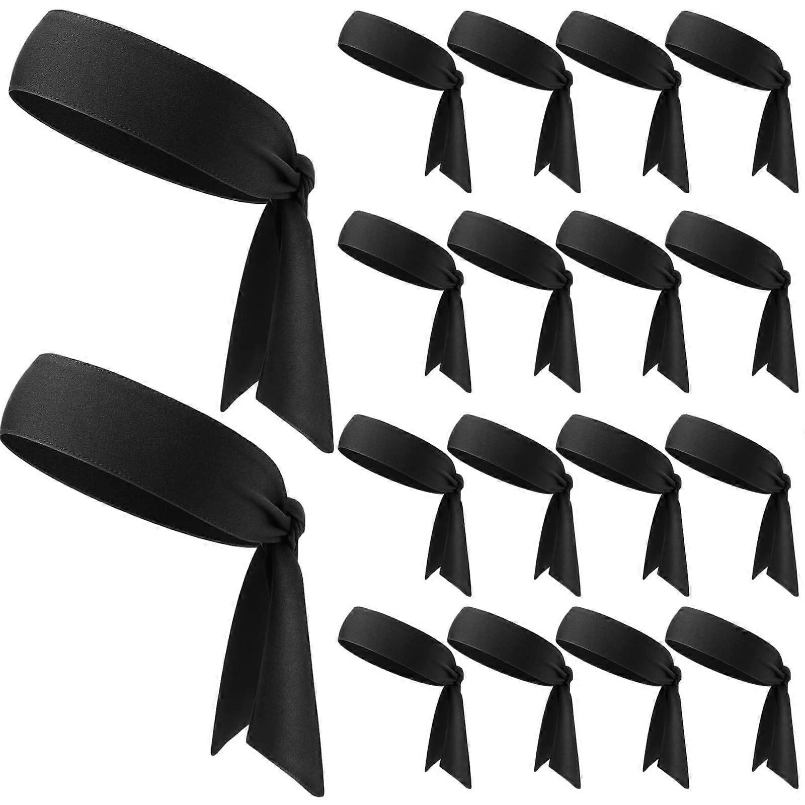 18 pieces sports headband set adjustable unisex breathable sweatwicking polyester karate event style, black, one size