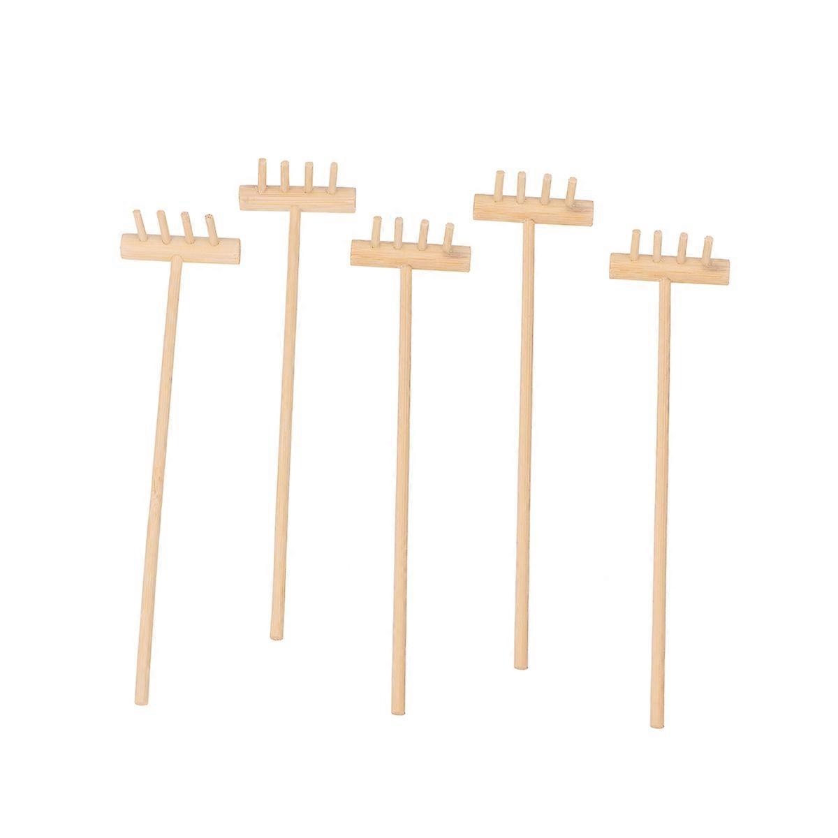 Small Rake Ornament Hand-Operated Lawn Rakes Home Use Beige 14x3.5x2cm Desktop Accessory 5Pcs