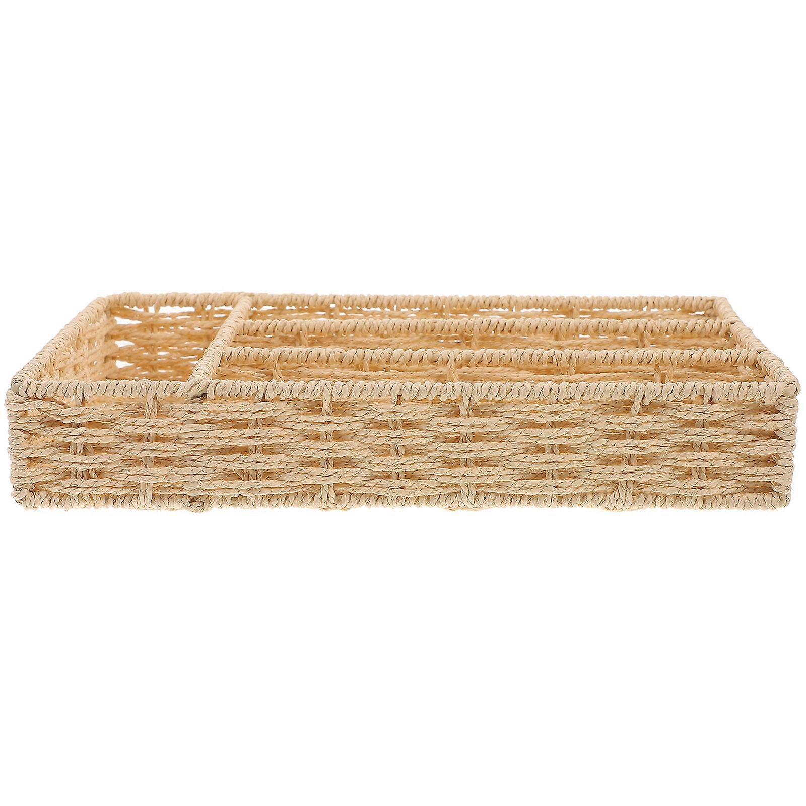 Woven Cutlery Organizer Basket Storage Tray for Kitchen – Multi Purpose Silverware Holder for Cutlery, Snacks, Vegetables with Rustic Decor and