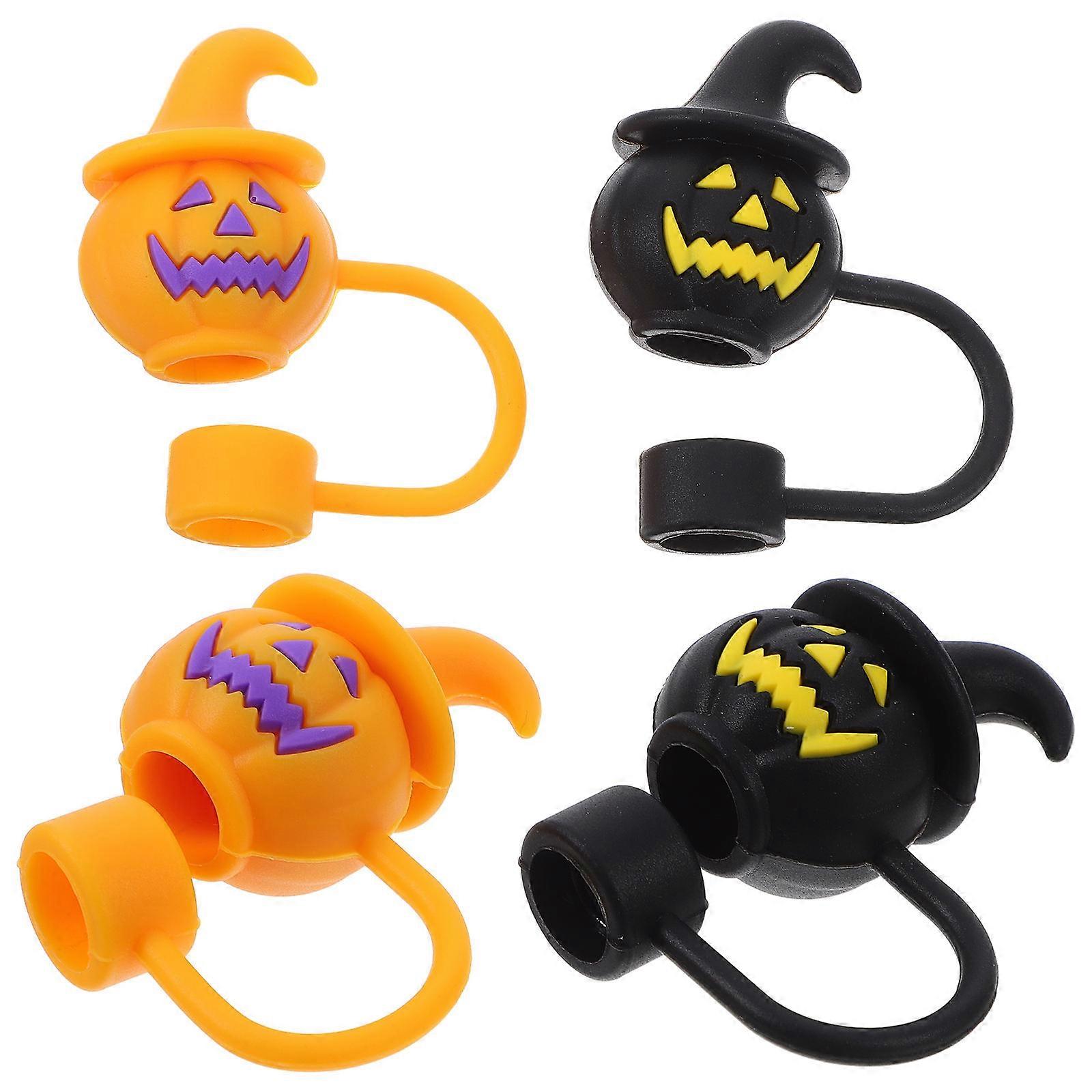 4pcs Halloween Pumpkin Silicone Straw Covers for Reusable Drinking Straws – Festive Party Decor for Gatherings, Picnics, and Themed Events
