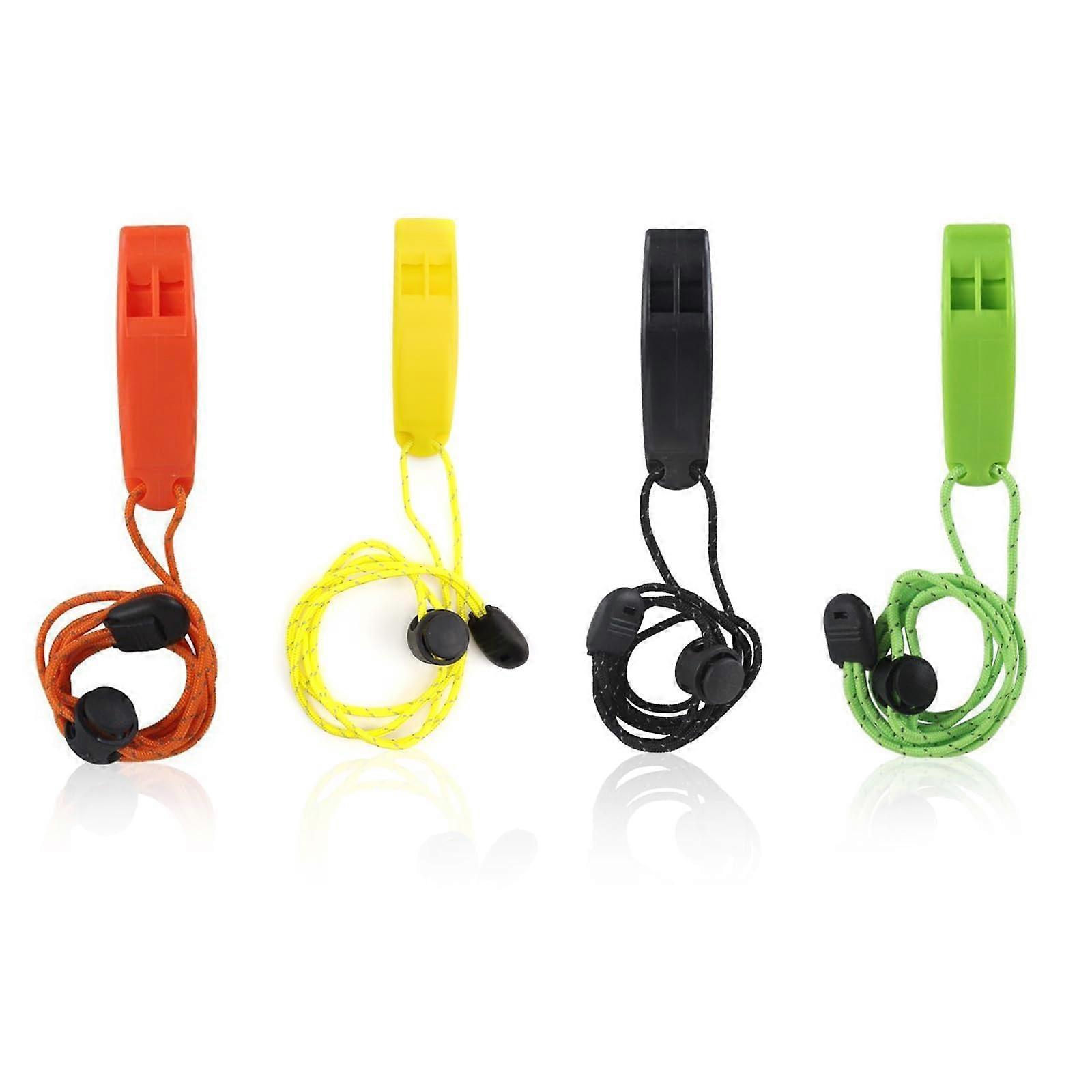 4 Pack Emergency Whistle with Dual Frequency Signal, Super Loud in 4 Colors, Lanyard and Anti-Lost Clip for Outdoor Use