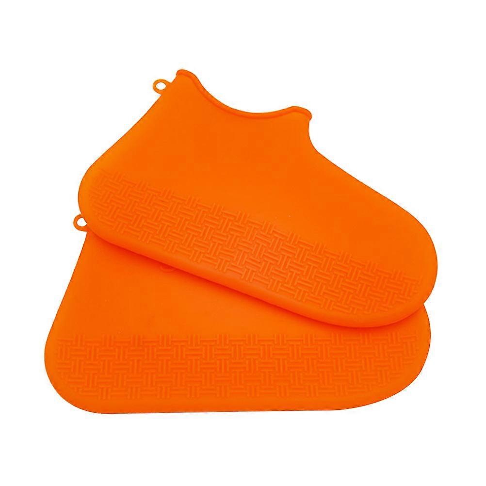 Rainproof Shoe Protector Elastic Flexible Wearproof Shoes Cover Orange Size S 1Pair