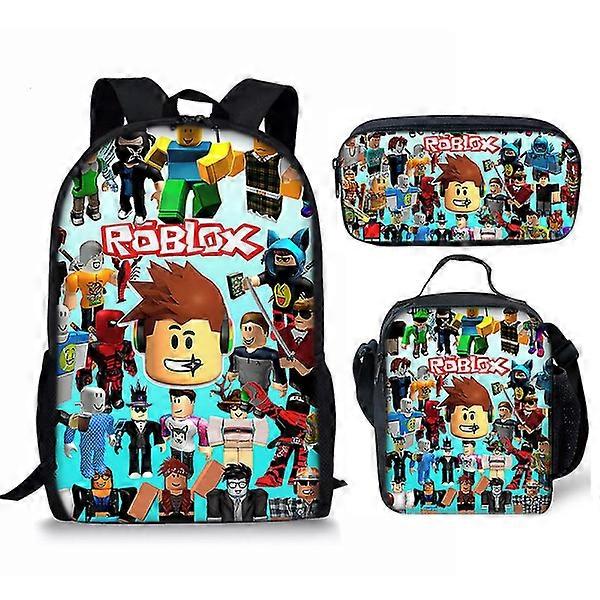 3d Roblox Torba studencka Torba na lunch Ołówek 3szt / zestaw Plecak torba na długopis