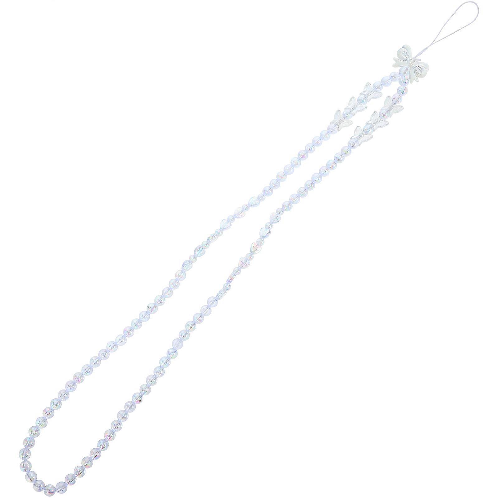 Decorative Phone Lanyard Beaded Heart and Bowknot Charm Slip for Office Use 1Set