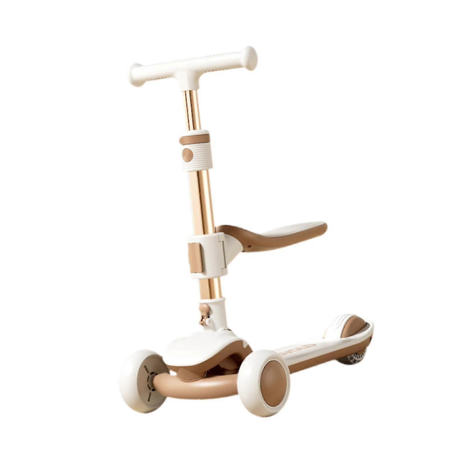 Kids Portable Push Scooter with Strong Load Capacity, 3 Wheel Kick Scooter in Beige Suitable for Active Children