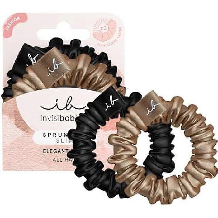 Haargummi - INVISIBOBBLE - Slim True Golden Scrunchie - Schwarze und goldene Seide - 2er Set - Bequemer Halt