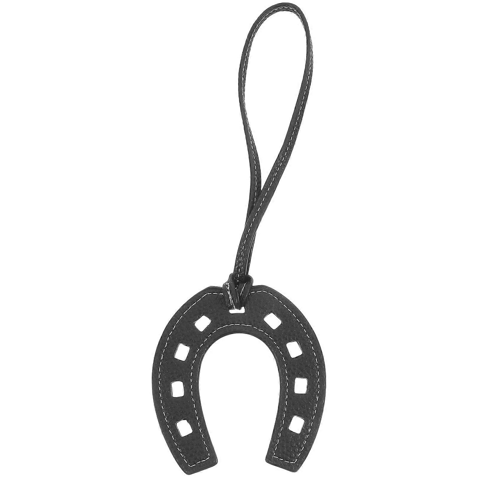 Horseshoe Pendant Keychain Bag Decor U Shaped Black Pu Leather Fashion Accessory 1Pcs
