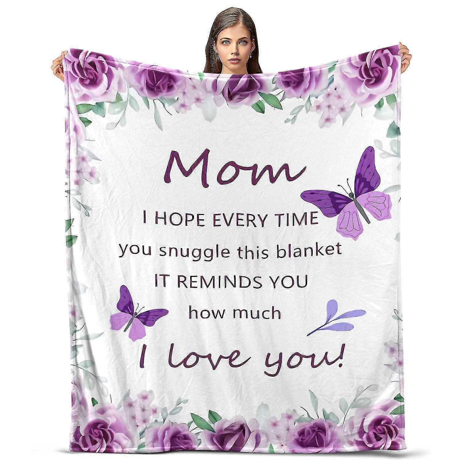 Lightweight and Smooth Blanket for Mom with Purple Flower and Butterfly Print