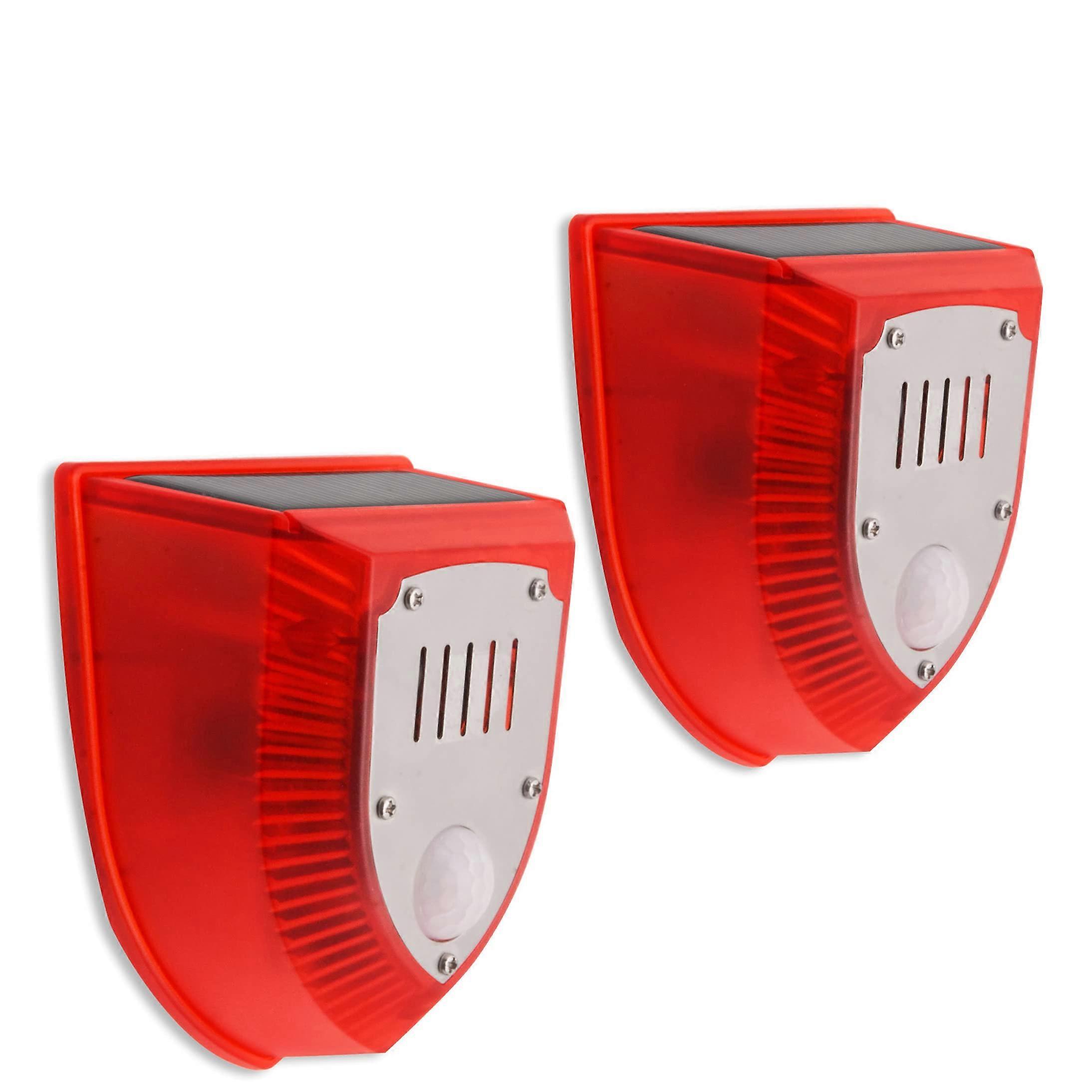Solar Sound & Strobe Light Alarm Motion Sensor 129dB for Outdoor Farm, Barn, Villa, Garden - Pack of 2 Red