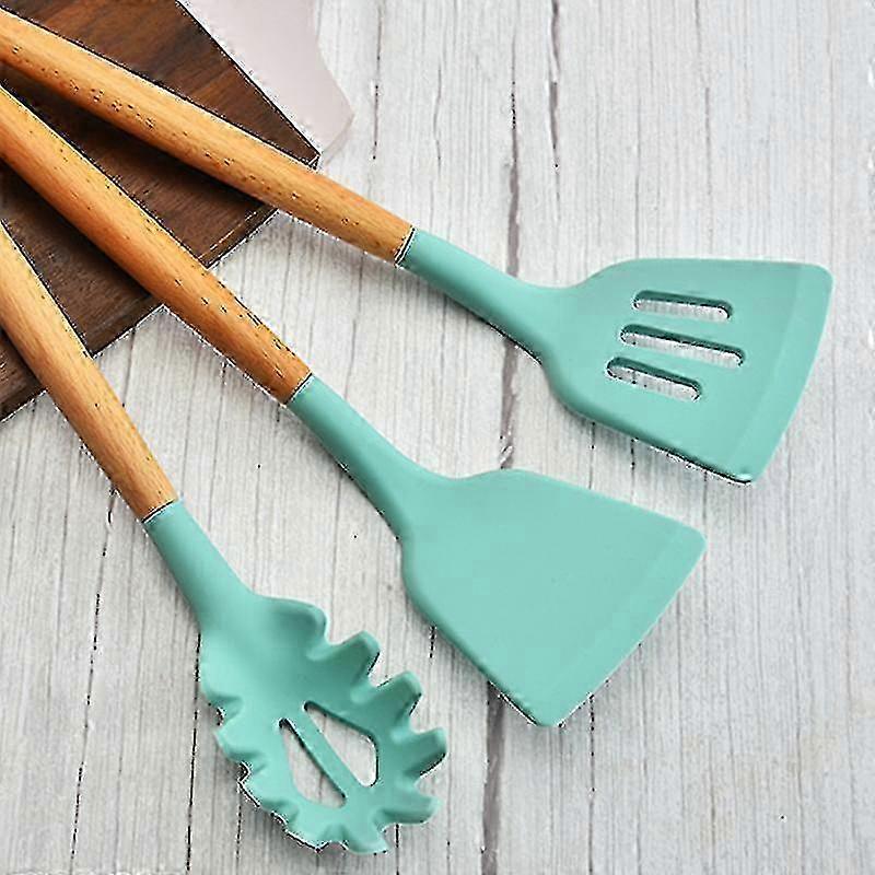 11-Piece Non-Stick Cooking Utensils Set with Wooden Handle and Holder for Kitchen