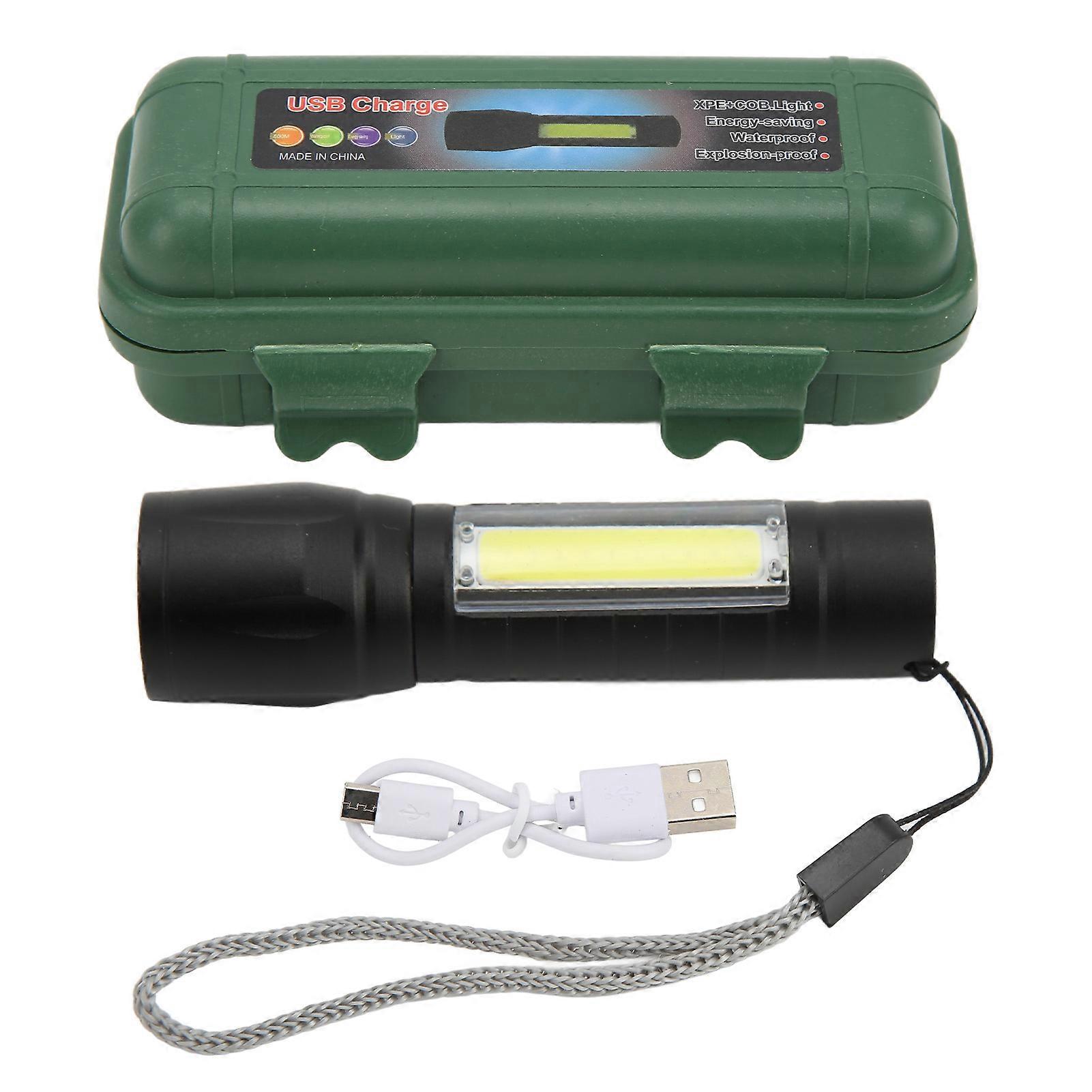 Aluminum Alloy USB Rechargeable Torch with Lanyard 6000K Color Temperature COB Zoom Flashlight