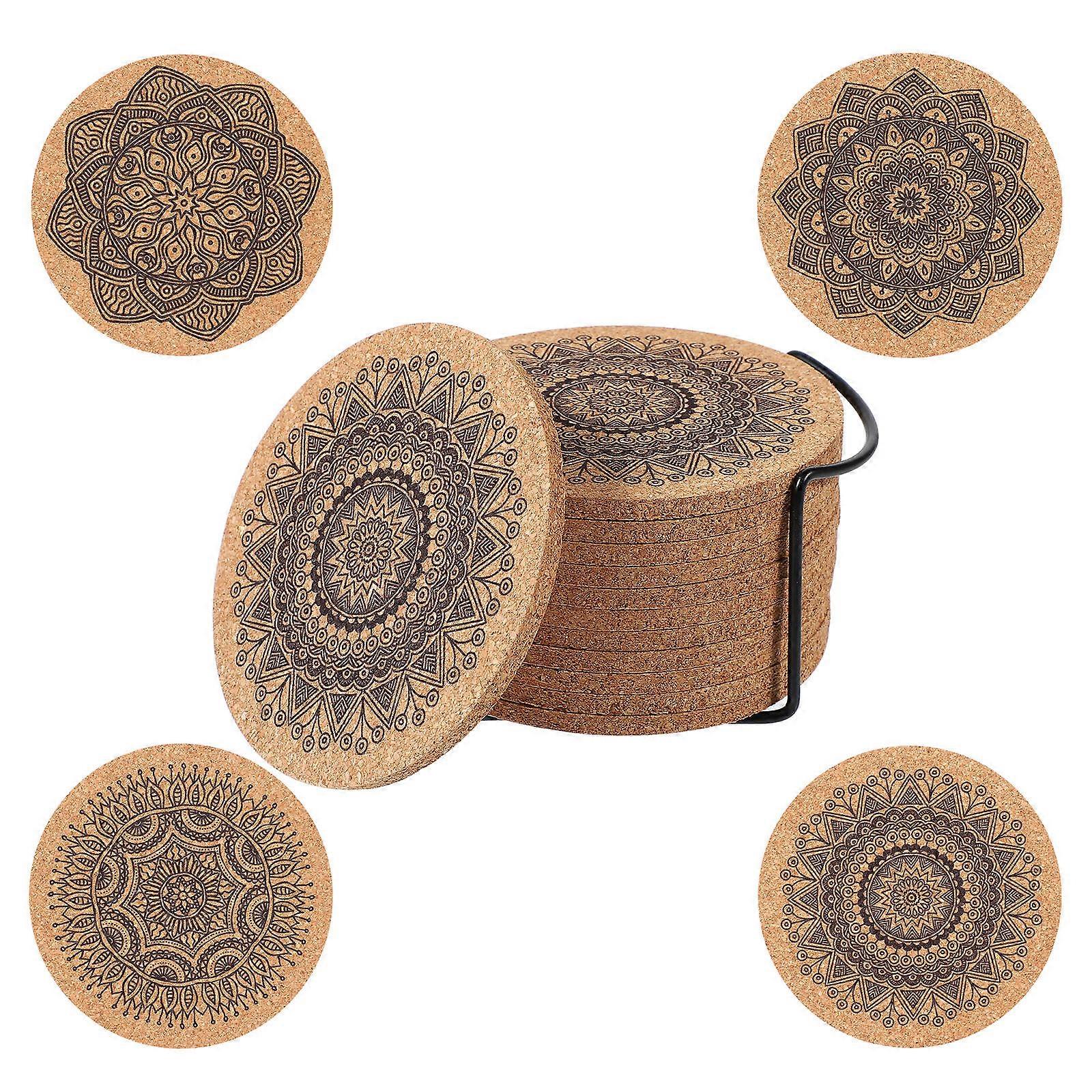 Cabilock 1 Set Absorbent Cork Coasters with Holder for Home Office Cafe Housewarming Gifts