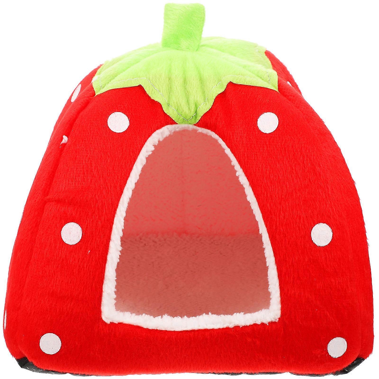 Durable Strawberry Tent Pet Hideout for Small Rabbits and Hamsters – Cozy Cloth House with Removable Cushion, Compact Animal Shelter