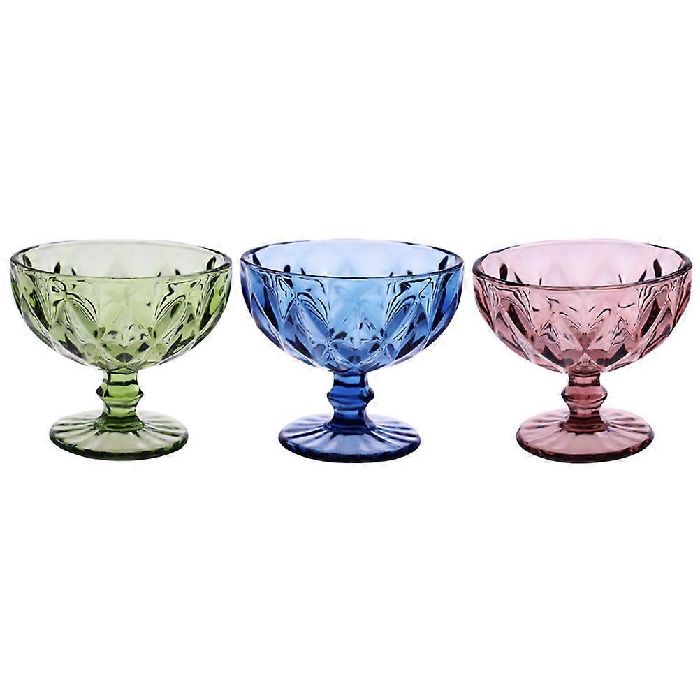 Glass Dessert Bowls Diamond Shape Decorative Ice Cream Bowls Bars Holding Pudding 3Pcs