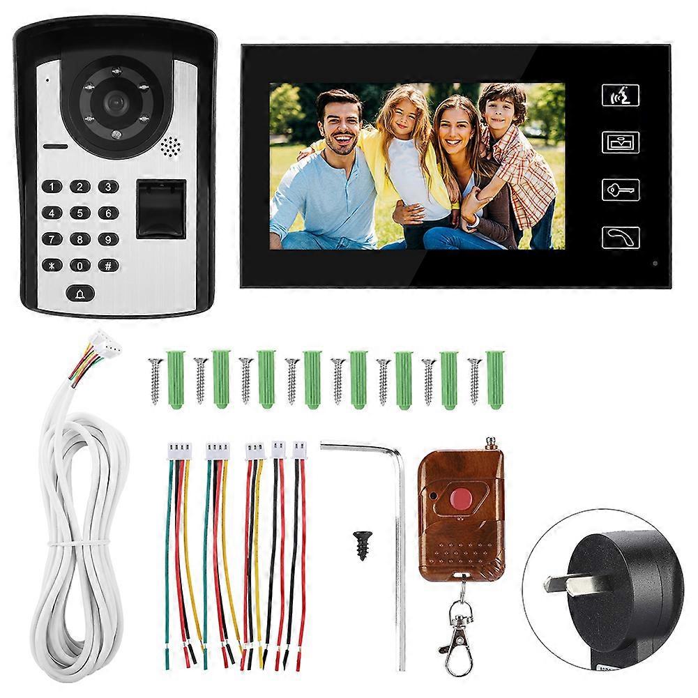 7" LCD Visual Intercom Doorbell Fingerprint Password Remote Unlock Door Bell