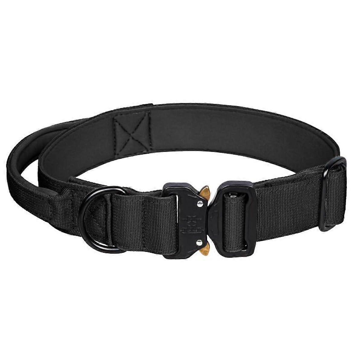 Tactical Dog Collar for Medium and Large Dogs, Adjustable Military Nylon with Control Handle and Heavy Metal Buckle, Black