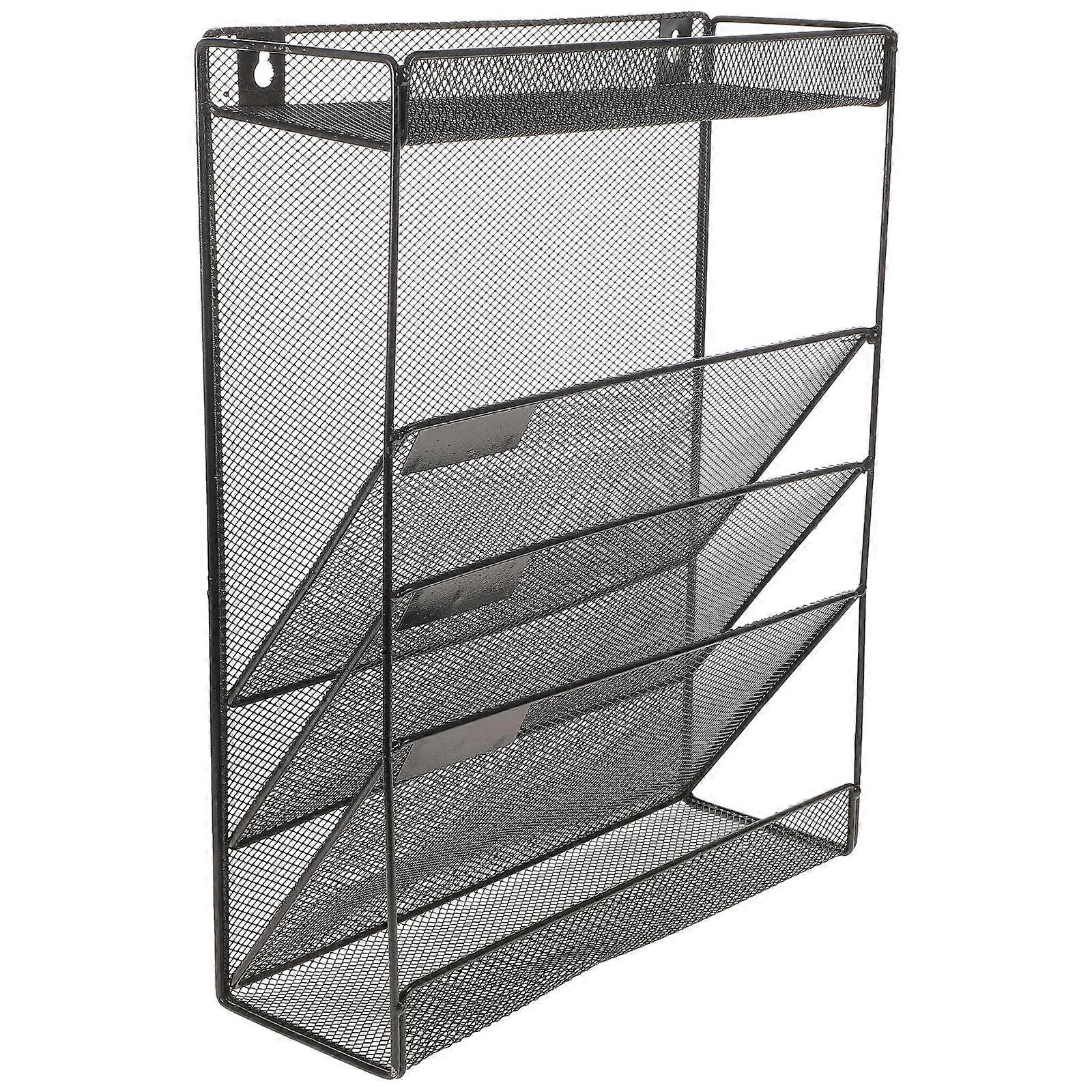 Metal Wall Rack Mesh File Holder for Office with Magazine Rack and Hooks