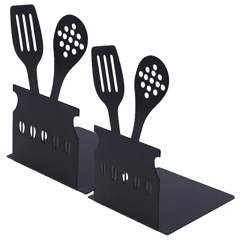 Utensil Shaped Decorative Non Skid Metal Book Holders – Stylish Bookends for Office, Home Shelves, and Desktop Organization (2pcs)