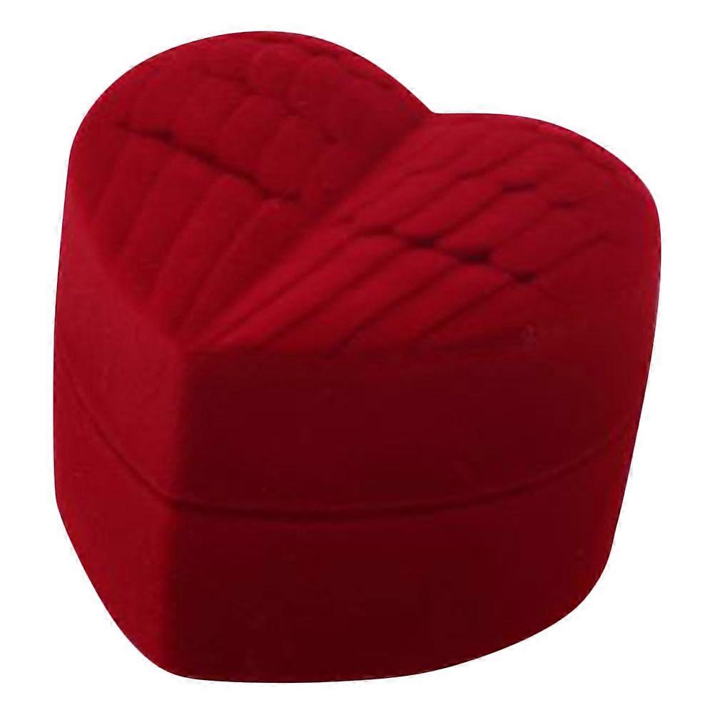 Heart Shaped Ring Box for Proposal and Wedding Elegant Plastic Design with Flocking Red Color Fits Various Rings 3.5 x 3.5 x 2 Inches