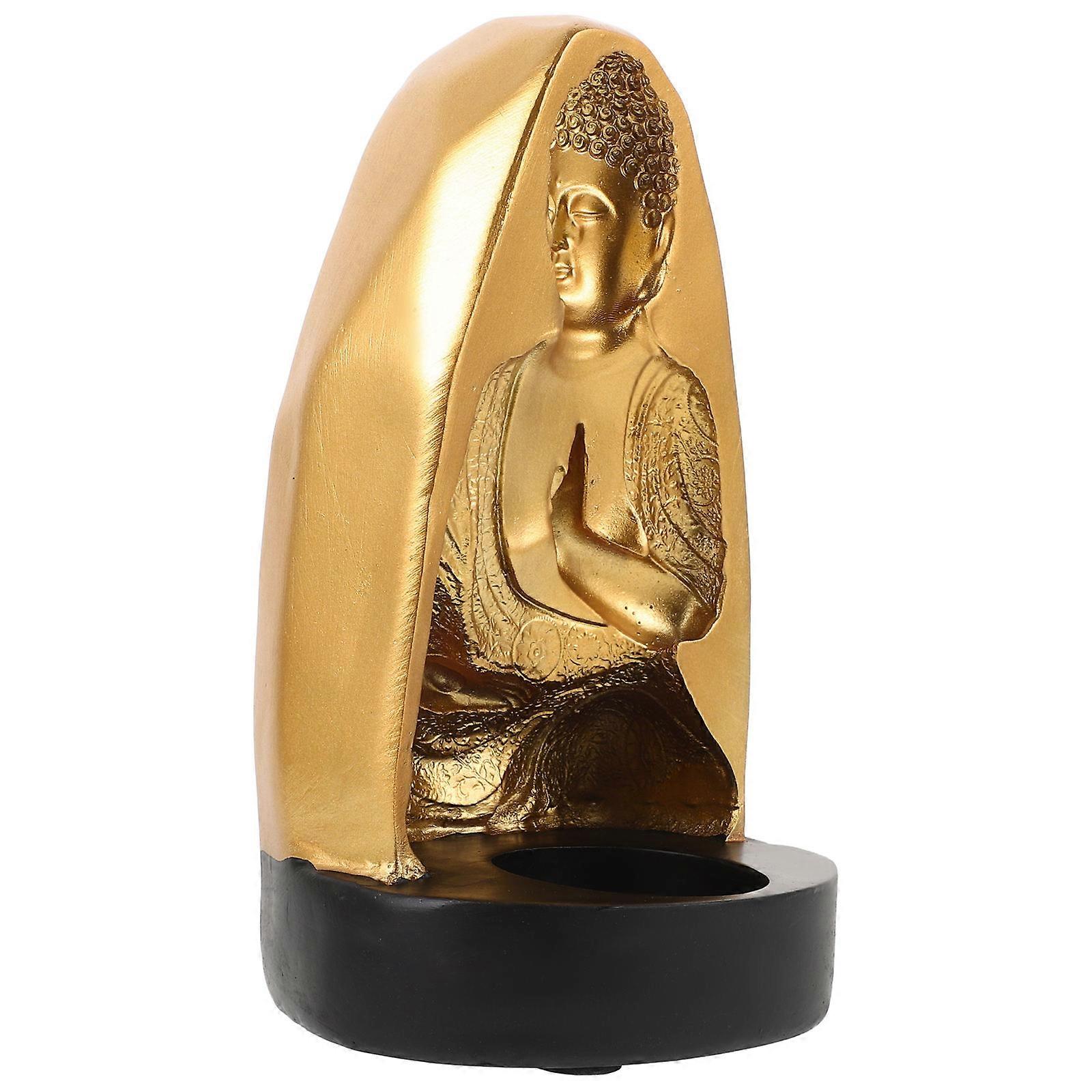 Golden Resin Buddha Statue Tealight Holder for Desktop Decoration Stable and Portable