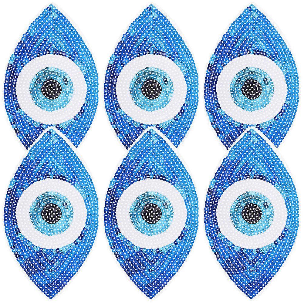 Embroidered Sequin Cloth Patch Blue 6Pcs for Clothes with DIY Flexibility