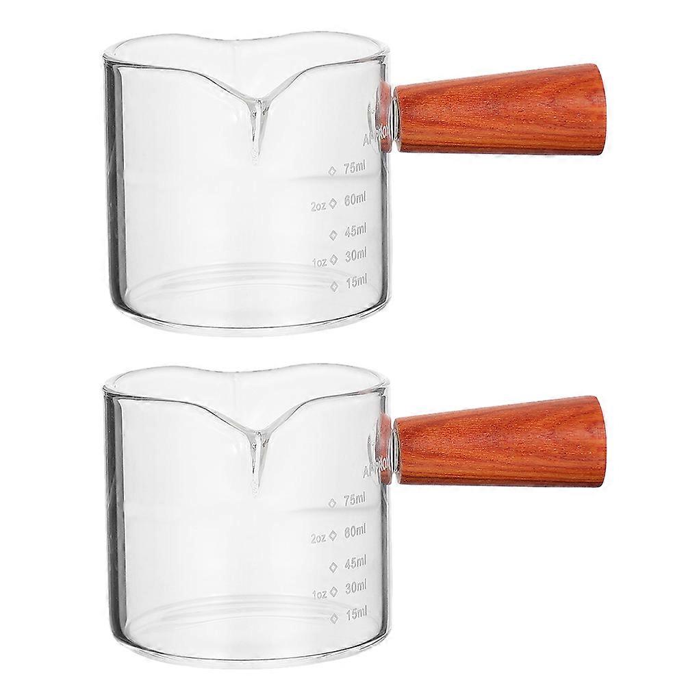 Espresso Shot Glasses with Double Spout Design and Wooden Handle for Beverage Preparation Ideal for Friends Who Like Coffee 2Pcs