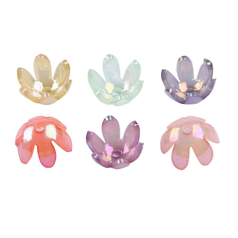 1900pcs 14x6mm 6 Pétales Fleur Perles DIY Acrylique Réceptacle Artisanat Ornements Accessoires de Bijoux (Couleur Mixte Aléatoire)