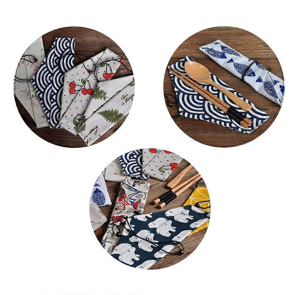 3Pcs Portable Chopsticks Bag Cotton Storage for Outdoor BBQ Assorted Color Foldable Design