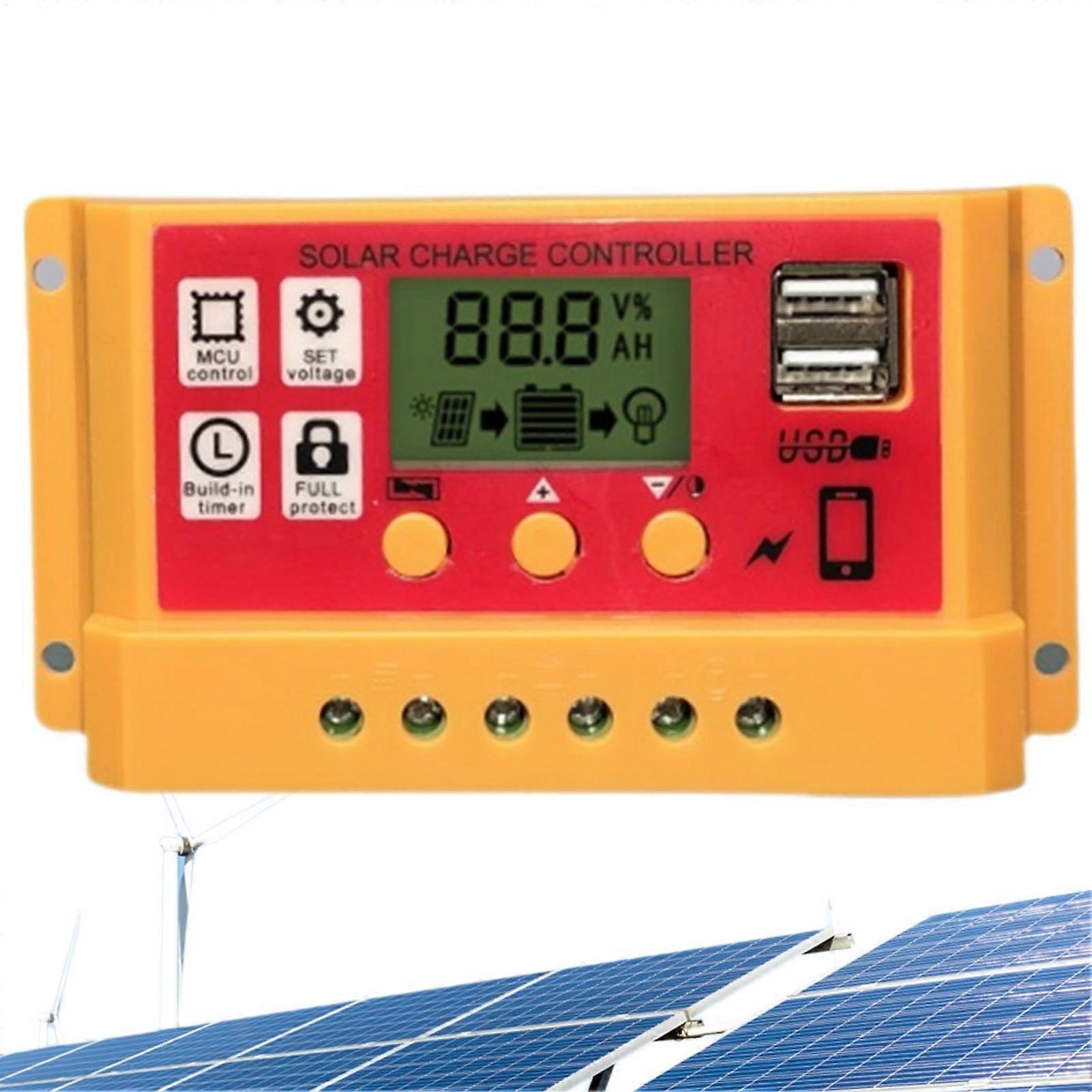 Solar Panel Charge Controller, 12V/24V Intelligent Controller with LCD, Dual USB, Auto Timer