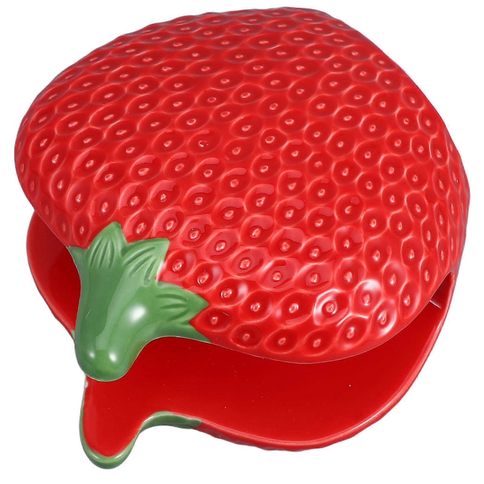 Ceramic Strawberry Shaped Napkin Holder for Kitchen Dining Room Bathroom Decor Includes Paper Napkins and Guest Towels 1 Set